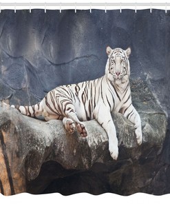 Wildlife Cat on the Rock Shower Curtain for Serene Bathroom Decor