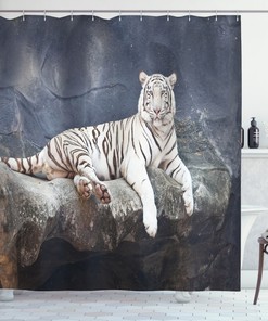 Wildlife Cat on the Rock Shower Curtain for Serene Bathroom Decor