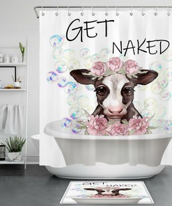 Wildlife Cow Flower Shower Curtain - Farmhouse Animal And Flower Bathtub For A Rustic Bathroom Decor