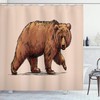 Wildlife Drawing Style Bear Shower Curtain In Brown And Rose