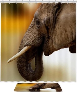 Wildlife Elephant Shower Curtain, Waterproof Bathroom Curtain, Nature-Inspired Grey Design 