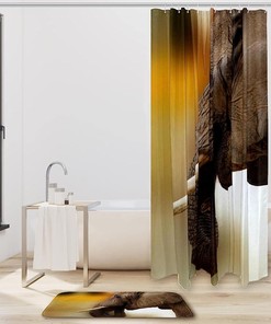 Wildlife Elephant Shower Curtain, Waterproof Bathroom Curtain, Nature-Inspired Grey Design