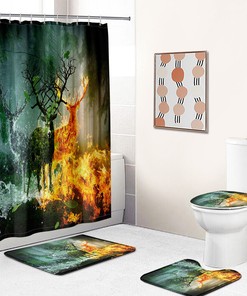Wildlife Elk Animal Shower Curtain With Flame Design - Forest Flame Elk Animal