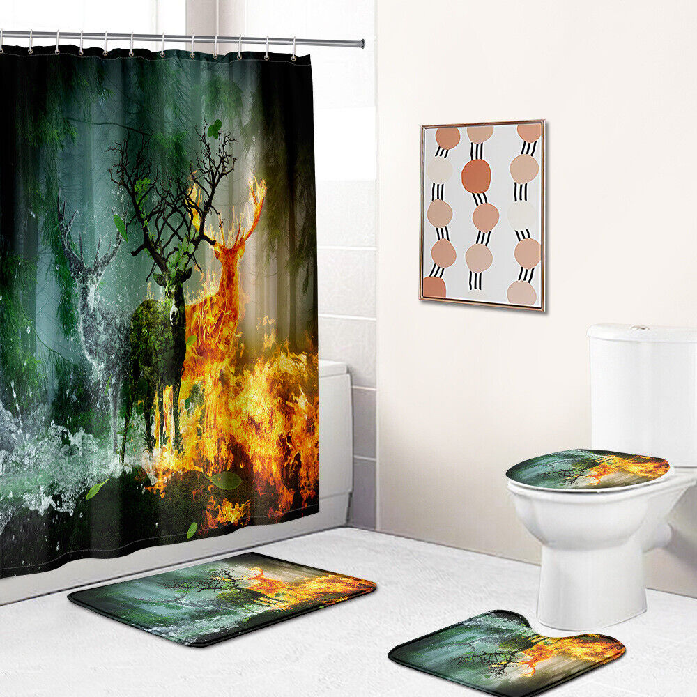 Wildlife Elk Animal Shower Curtain With Flame Design - Forest Flame Elk Animal