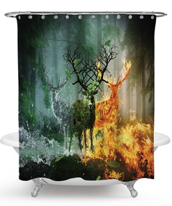 Wildlife Elk Animal Shower Curtain With Flame Design - Forest Flame Elk Animal