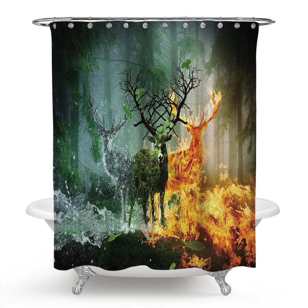 Wildlife Elk Animal Shower Curtain With Flame Design - Forest Flame Elk Animal