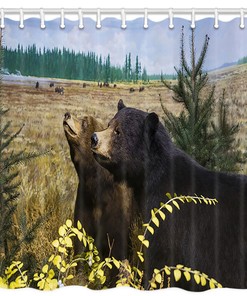 Wildlife Fabric Shower Curtain With Cute Bear Couple Design, Perfect For Nature Lovers