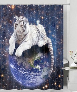 Wildlife Fiery White Tiger and Earth Shower Curtain, Fabric for Bathroom Decor, Eye-catching and Unique