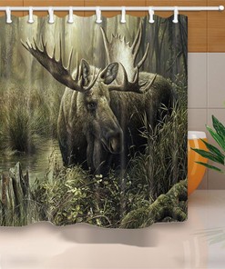 Wildlife Forest Moose Print Shower Curtain for Bathroom