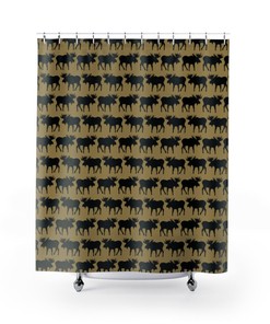 Wildlife Forest Moose Print Shower Curtain for Lodge Bathroom