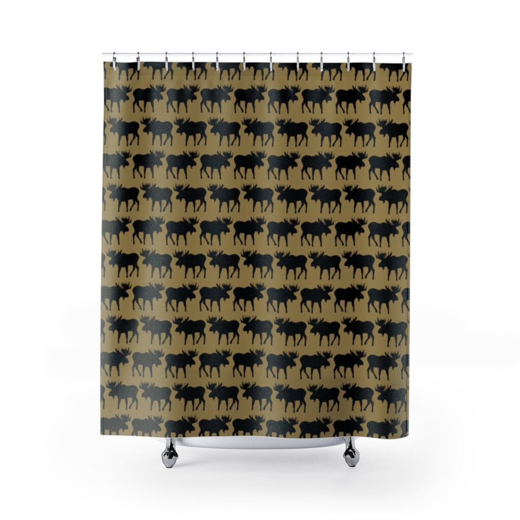Wildlife Forest Moose Print Shower Curtain for Lodge Bathroom