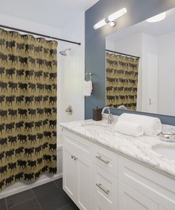 Wildlife Forest Moose Print Shower Curtain for Lodge Bathroom