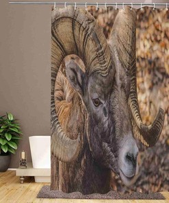 Wildlife Horns Ram Shower Curtain with Decorative Big Horn Sheep and Canadian Sheep Design for Nature Lovers