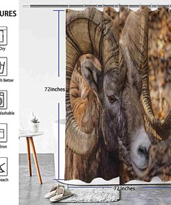 Wildlife Horns Ram Shower Curtain with Decorative Big Horn Sheep and Canadian Sheep Design for Nature Lovers