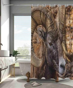 Wildlife Horns Ram Shower Curtain with Decorative Big Horn Sheep and Canadian Sheep Design for Nature Lovers