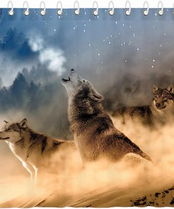 Wildlife Howling Full Moon Galaxy Wolf Print Fabric Shower Curtain