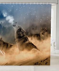 Wildlife Howling Full Moon Galaxy Wolf Print Fabric Shower Curtain