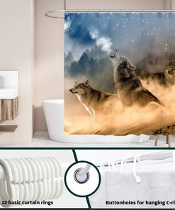 Wildlife Howling Full Moon Galaxy Wolf Print Fabric Shower Curtain