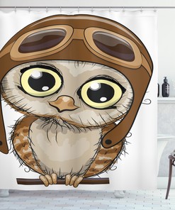 Wildlife Humor Comic Artistic Owl in a Pilot Hat Shower Curtain for Bathroom Decor