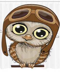 Wildlife Humor Comic Artistic Owl in a Pilot Hat Shower Curtain for Bathroom Decor