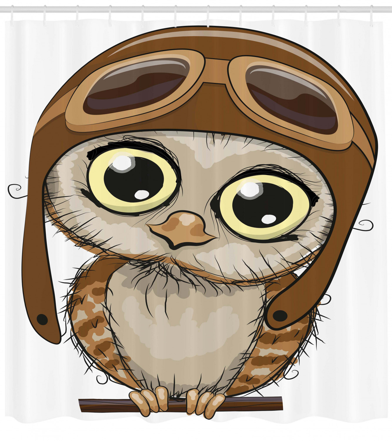 Wildlife Humor Comic Artistic Owl in a Pilot Hat Shower Curtain for Bathroom Decor
