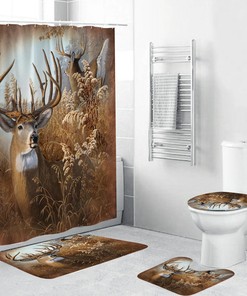Wildlife Inspired Shower Curtain With Deer And Elk Prints