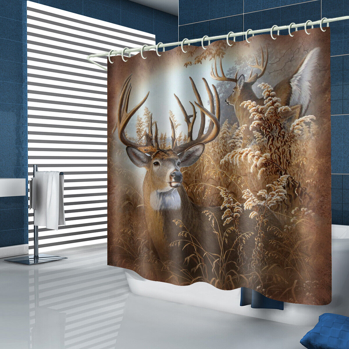 Wildlife Inspired Shower Curtain With Deer And Elk Prints - Image 2