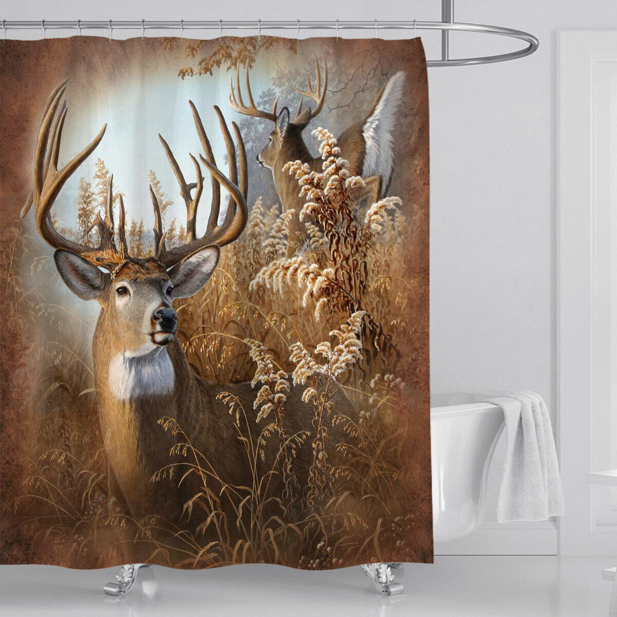 Wildlife Inspired Shower Curtain With Deer And Elk Prints - Image 3
