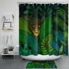 Wildlife Leopard and Green Leaves Shower Curtain, Jungle Bathroom Decor with Plants and Animals