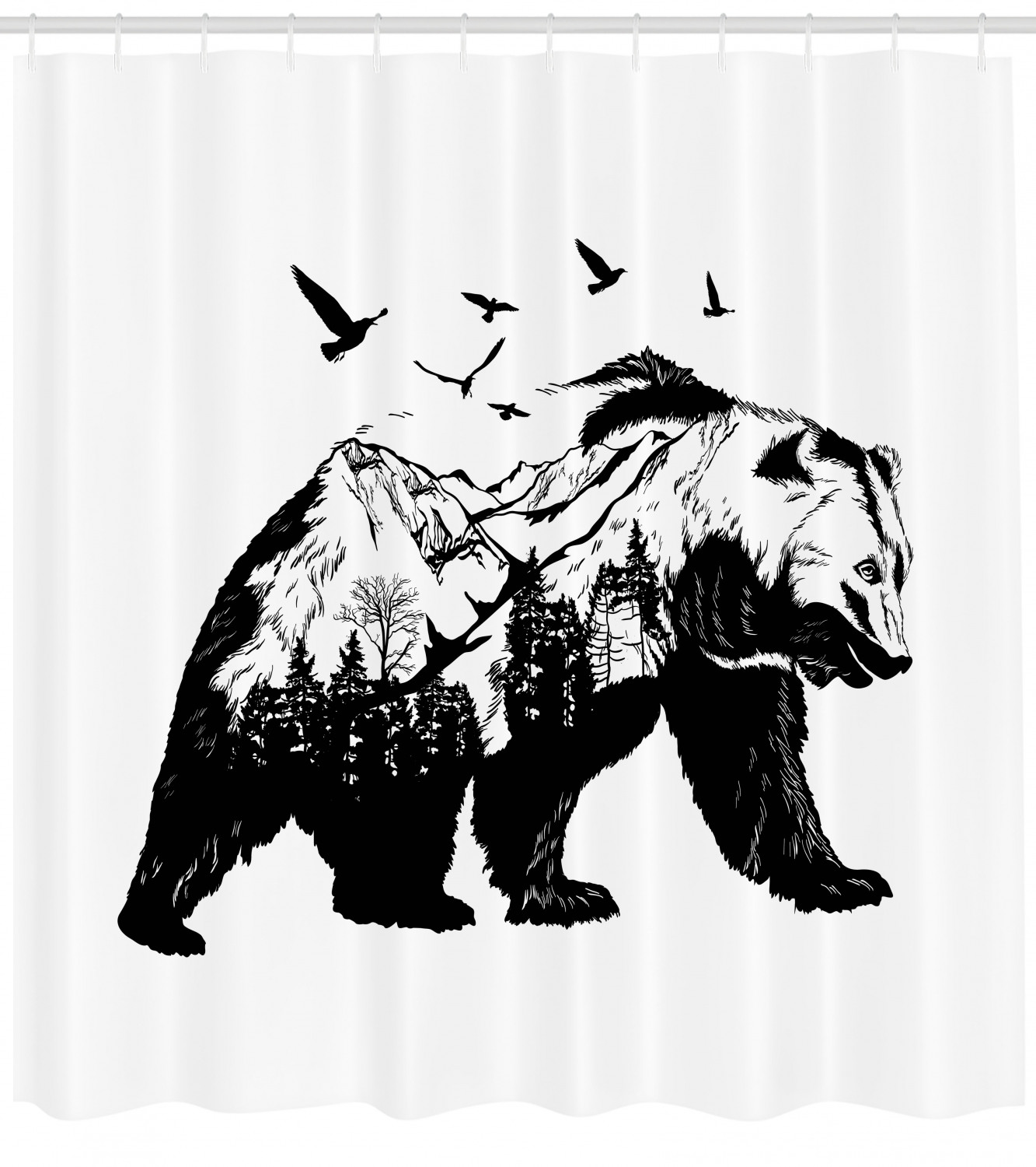 Wildlife Mammal Silhouette Shower Curtain With Bear Print, Perfect For Rustic Bathroom Decor - Image 4