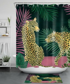 Wildlife Monster Shower Curtain featuring Palm Leaf and Leopard for the Adventurous Spirit