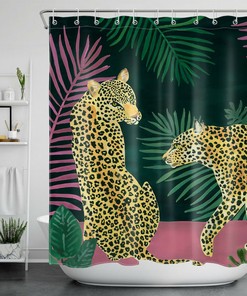 Wildlife Monster Shower Curtain featuring Palm Leaf and Leopard for the Adventurous Spirit