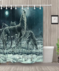 Wildlife Moon Snow Wolf Shower Curtain for Nature Inspired Bathroom Decor 