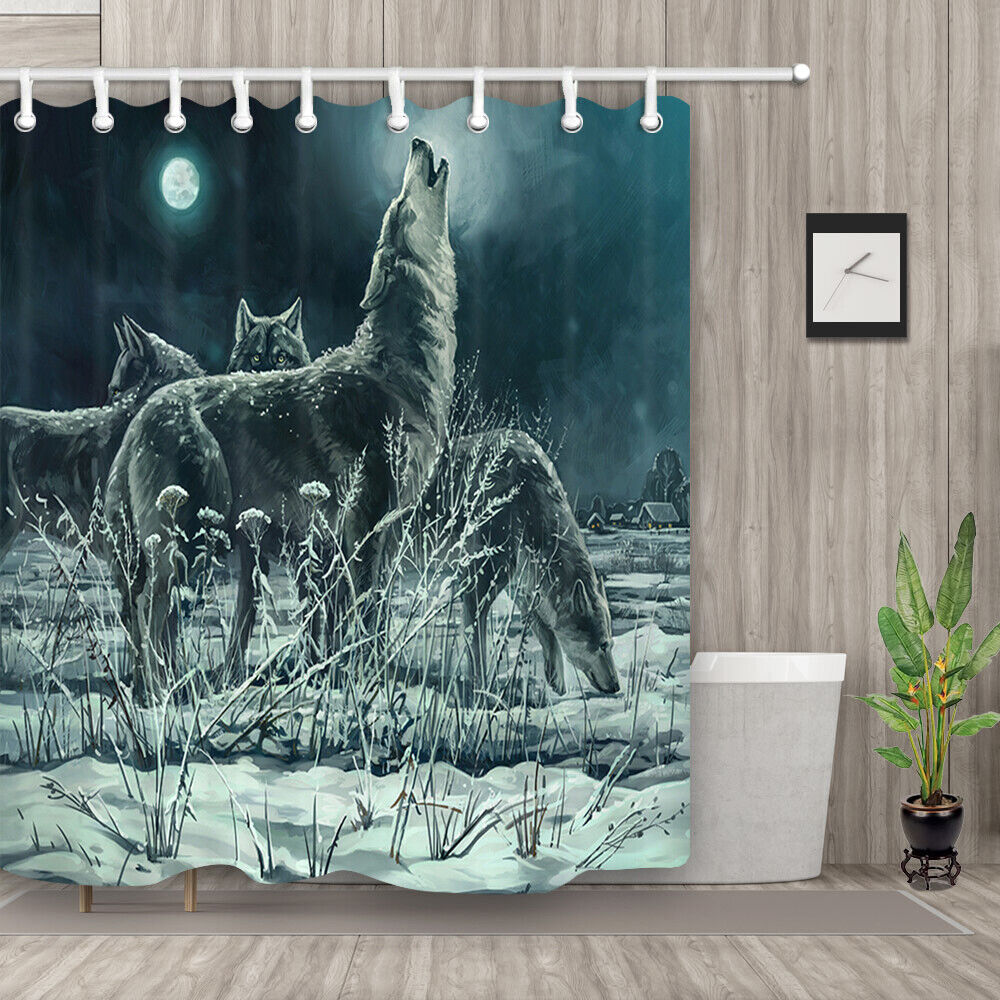 Wildlife Moon Snow Wolf Shower Curtain for Nature Inspired Bathroom Decor