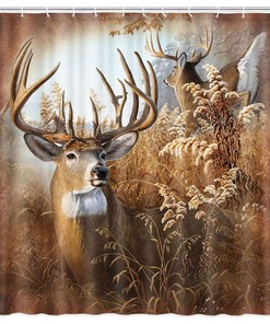 Wildlife Painting Deer Shower Curtain - Woodsy Animal Bathroom Decor