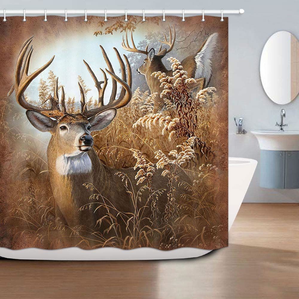 Wildlife Painting Deer Shower Curtain - Woodsy Animal Bathroom Decor