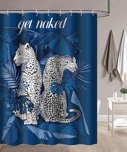 Wildlife Palm Leaf Tropical Leopard Animals Shower Curtain - Exotic Animal Bathroom Decor