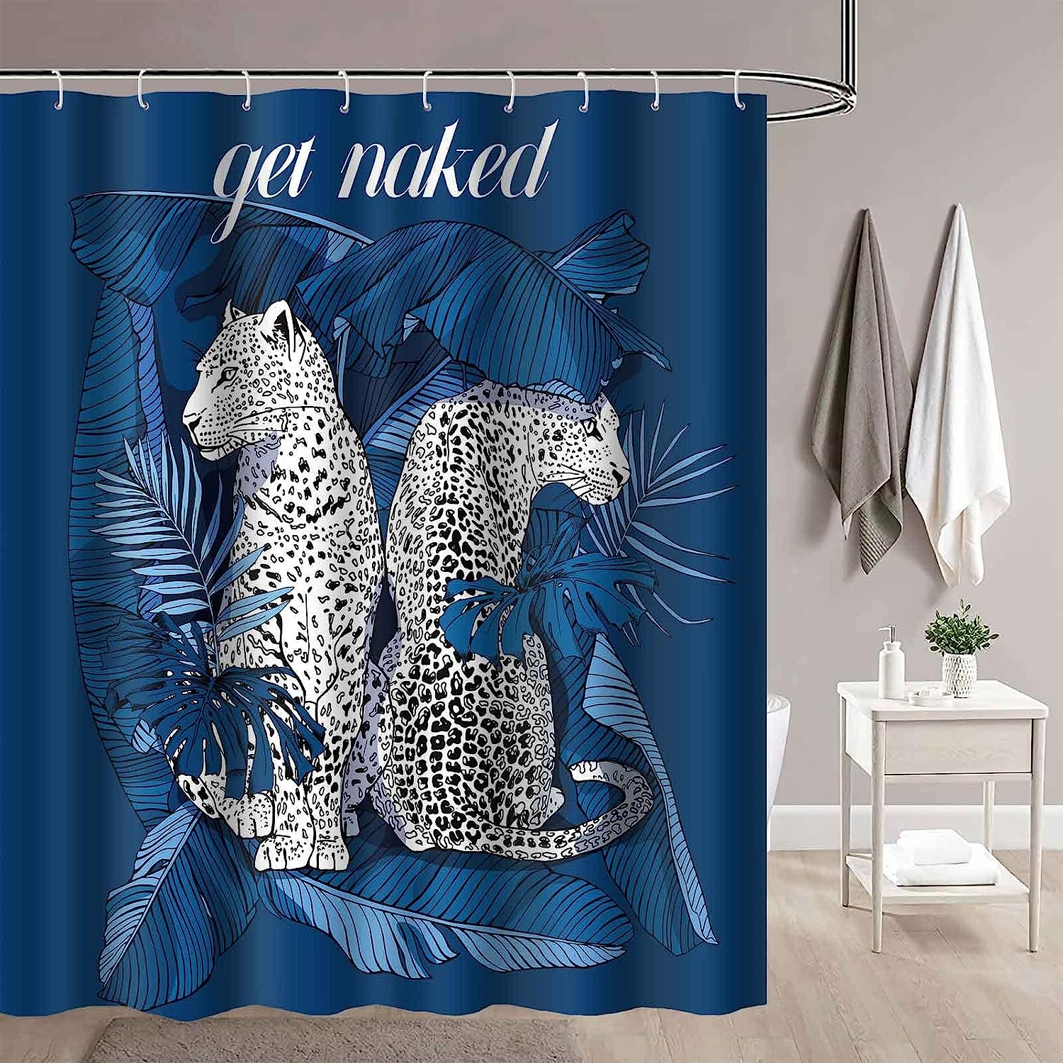 Wildlife Palm Leaf Tropical Leopard Animals Shower Curtain - Exotic Animal Bathroom Decor