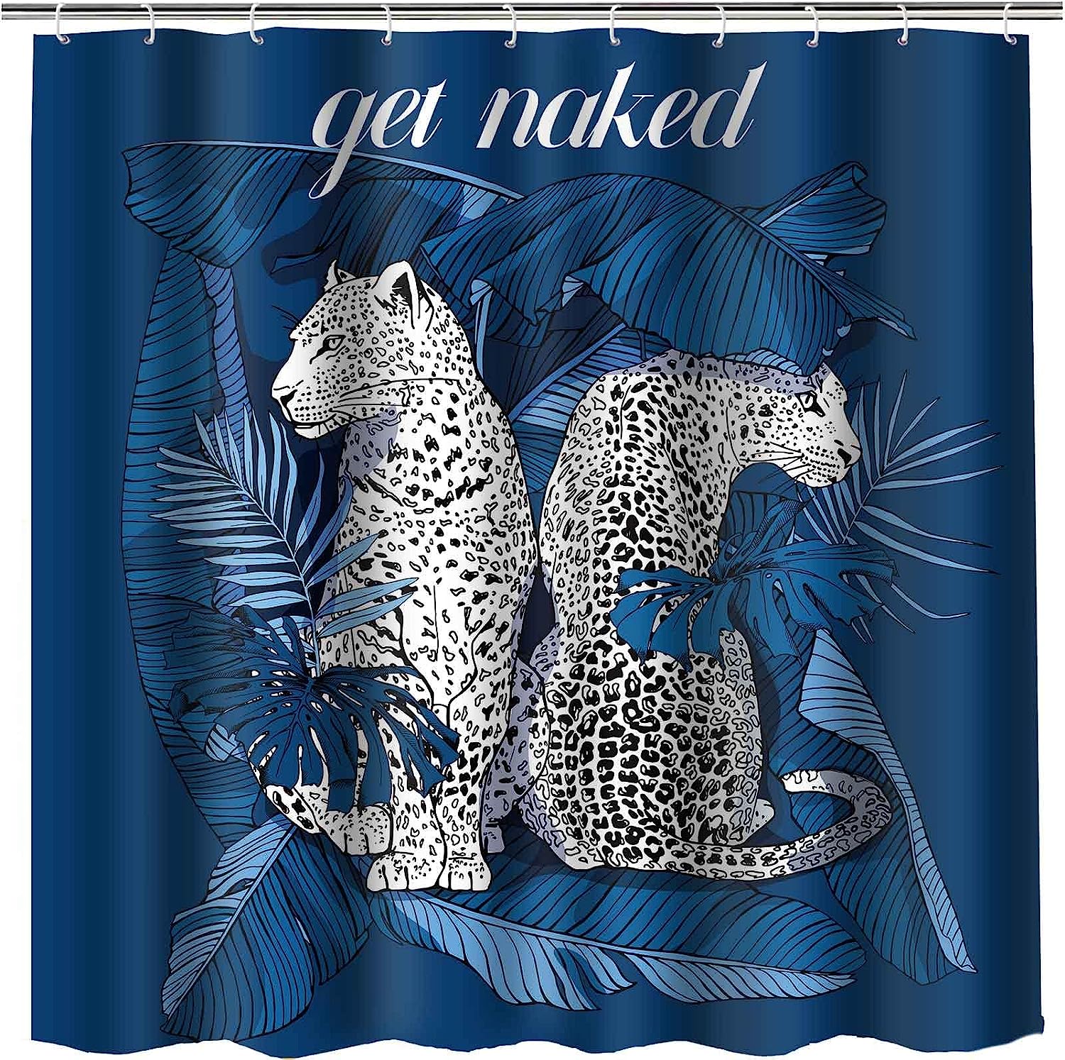Wildlife Palm Leaf Tropical Leopard Animals Shower Curtain - Exotic Animal Bathroom Decor
