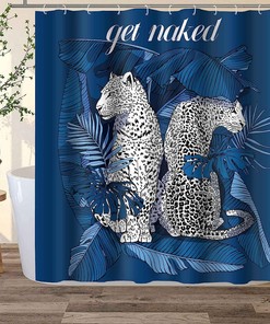 Wildlife Palm Leaf Tropical Leopard Animals Shower Curtain - Exotic Animal Bathroom Decor