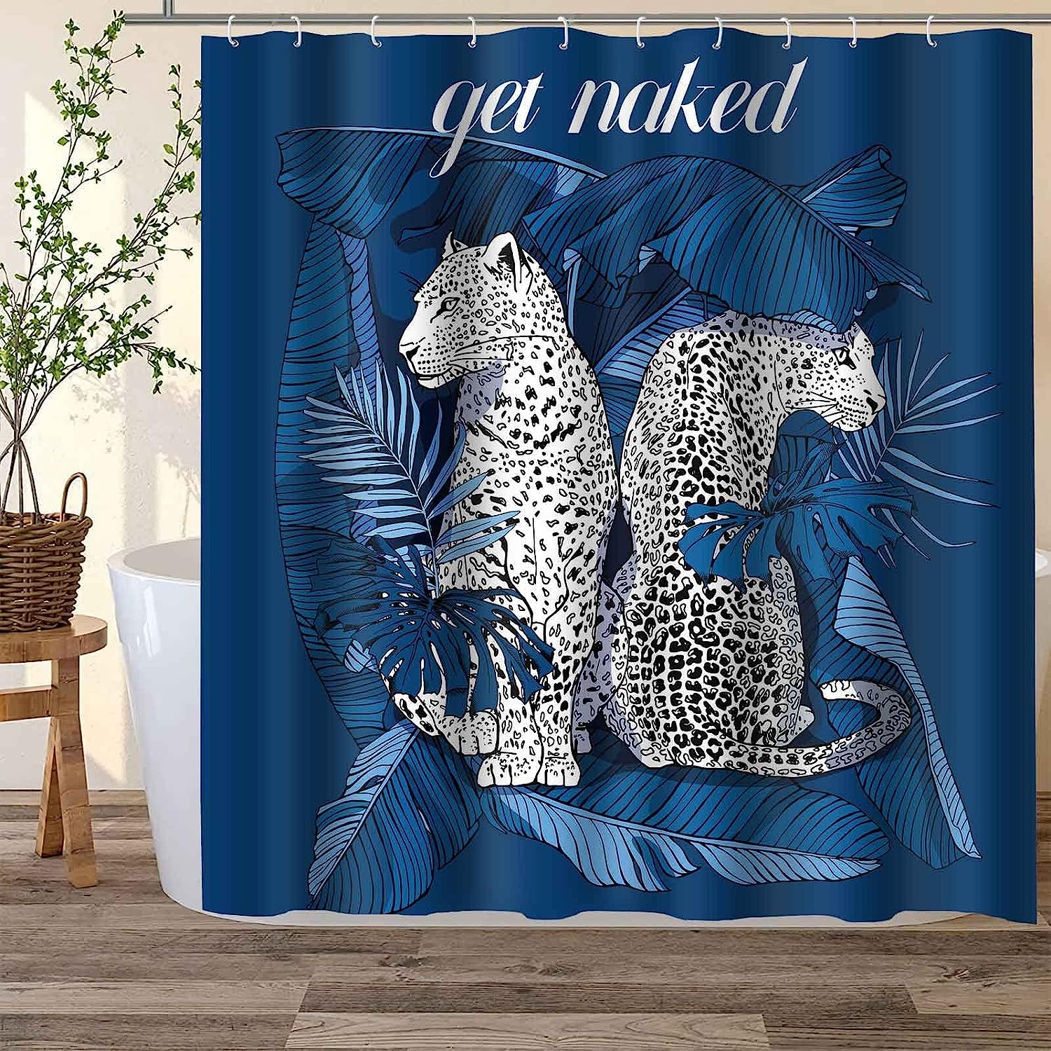 Wildlife Palm Leaf Tropical Leopard Animals Shower Curtain - Exotic Animal Bathroom Decor