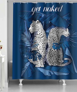 Wildlife Palm Leaf Tropical Leopard Animals Shower Curtain - Exotic Animal Bathroom Decor