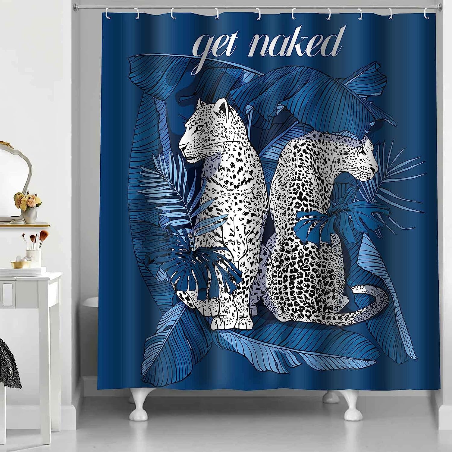 Wildlife Palm Leaf Tropical Leopard Animals Shower Curtain - Exotic Animal Bathroom Decor
