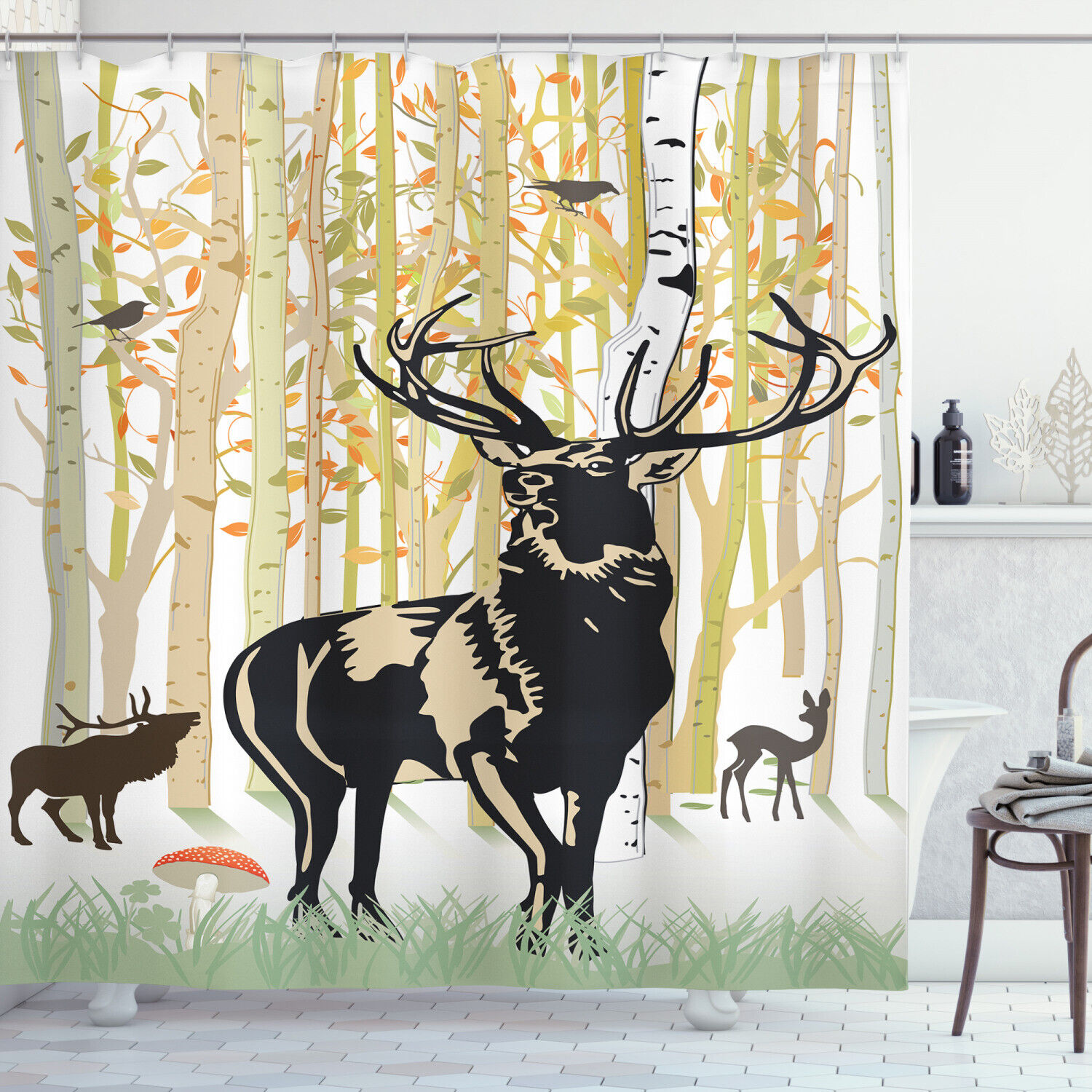 Wildlife Park Shower Curtain With Deer Print For Nature Lovers