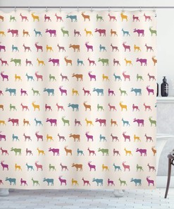 Wildlife Pattern Inspired Colorful Creature Silhouettes Deer Shower Curtain - Cloth Fabric Bathroom Decors