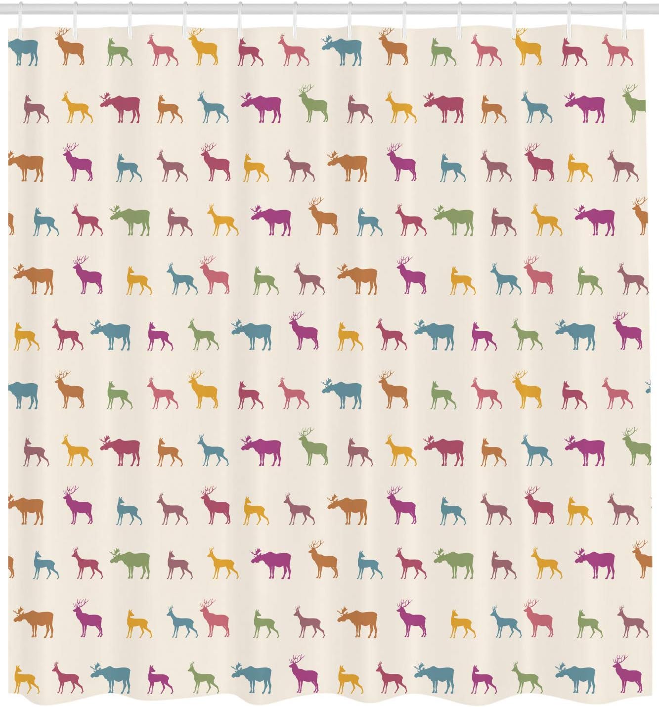 Wildlife Pattern Inspired Colorful Creature Silhouettes Deer Shower Curtain - Cloth Fabric Bathroom Decors - Image 2