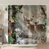 Wildlife Reindeer Brook Foggy Forest Deer Shower Curtain For Bathroom 