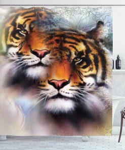 Wildlife Safari Animals Print Mandala Shower Curtain for Nature Themed Bathroom Decor