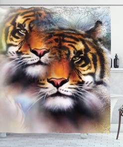 Wildlife Safari Animals Print Mandala Shower Curtain for Nature Themed Bathroom Decor
