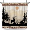Wildlife Scenery Black Bear and Deer Print Shower Curtain on Wood Board for Rustic Cabin Look